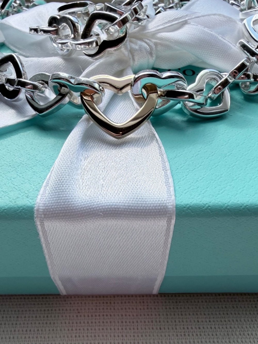 Tiffany & Co. Heart Link Necklace in Silver Yellow Gold, 16"